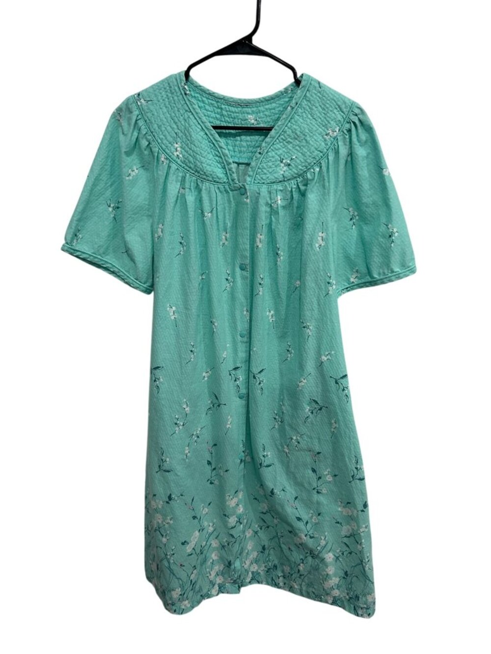 Floral Light Green Button House Dress Quilted Yoke Grandmacore Cottagecore